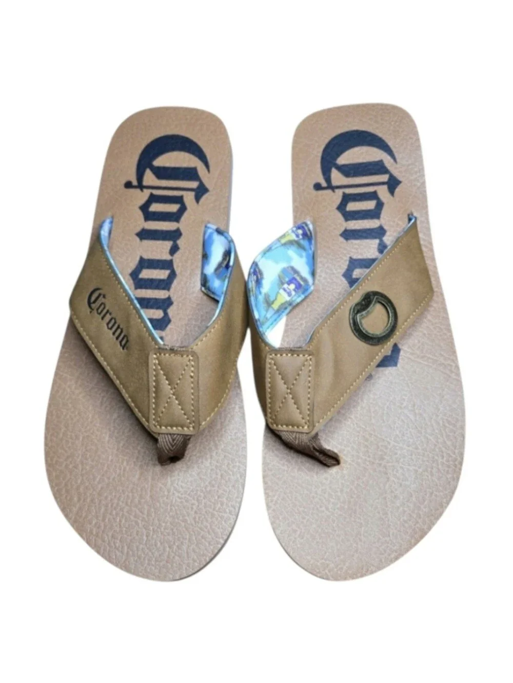 Corona Extra Strap Flip Flop Sandals with Bottle Opener in Brown, Size 13 Men's.